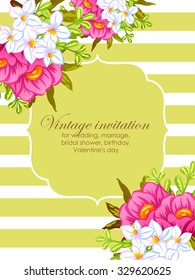 Invitation card with floral background for wedding, bridal shower, birthday, Valentine's day