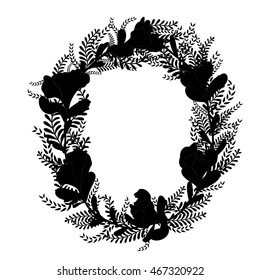 invitation card with floral elements. black and white