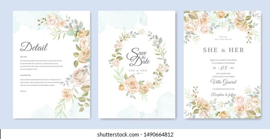 invitation card with floral elements template