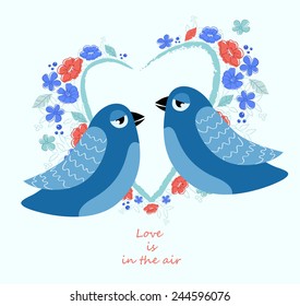 Invitation card with floral frame and birds