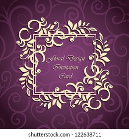 Invitation card with floral frame on seamless floral background