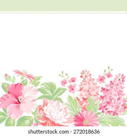 Invitation card with floral garland and text place. Vector illustration.