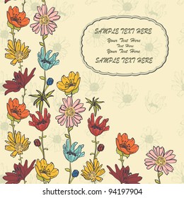 Invitation Card With Floral Pattern of hand-drawn flowers