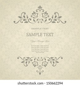 Invitation card with floral pattern on damask background. eps10 