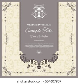 Invitation card with floral pattern on background , flyer pages illustration concept. Contemporary vintage art, frame,motifs, elements. Vector decorative retro greeting card or invitation design.