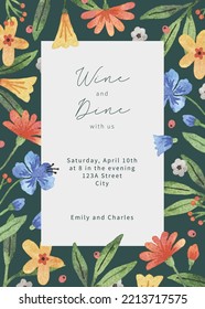 Invitation card floral watercolor template background