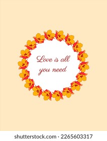 tarjeta de invitación con marco floral y amor de texto es todo lo que necesitas