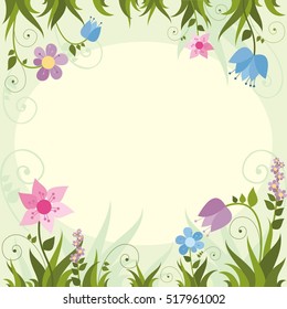 Invitation card  with  flower frame . Vector illustration.