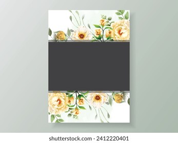 Einladungskarte mit Blumenrose, Blätter. Konzept für Hochzeitsschmuck. Blumenposter, lade ein. Vektorgrafik-dekorative Grußkarte oder einfarbiger Designhintergrund