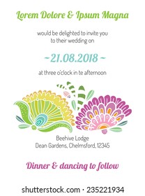 Invitation card with flower vector template - for wedding invitations, flyers, postcards, cards and so on