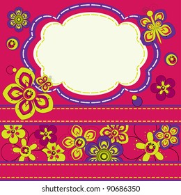 Invitation card with flowers and butterflies