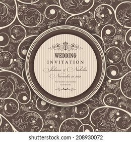 Invitation card with Flowers in a folk style 