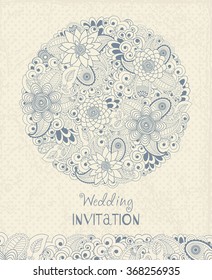 Invitation Card with Flowers in a folk style