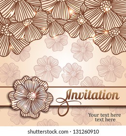 invitation card with flowers and seamless pattern