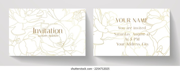 Invitation card with flowers (tulips) design. Floral horizontal vector template for wedding invite, Gift card, voucher, gift certificate