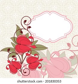 Invitation card with flowers. Vintage pattern.