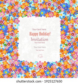 tarjeta de invitación con marco de flores diminutas de colores para tu diseño