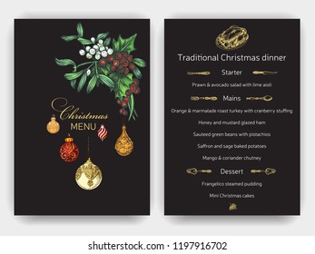 Invitation card for a friendly dinner on New Year's Eve. Invitation flyer for a Christmas party in a restaurant.