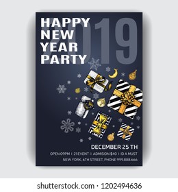 Invitation card for a friendly dinner on New Year's Eve. Invitation flyer for a Christmas party in a restaurant.