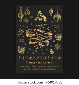 Invitation card for a friendly dinner on New Year's Eve. Invitation flyer for a Christmas party in a restaurant.