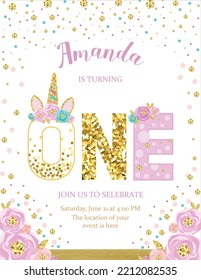 invitation card for the girl's first birthday party. Template for baby shower invitation. one year