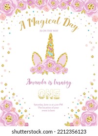 invitation card for the girl's first birthday party. Template for baby shower invitation. one year