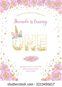 invitation card for the girl's first birthday party. Template for baby shower invitation. one year