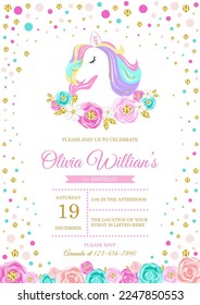 invitation card for the girl's first birthday party. Template for baby shower invitation. one year	