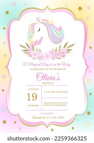 invitation card for the girl's first birthday party. Template for baby shower invitation. one year	