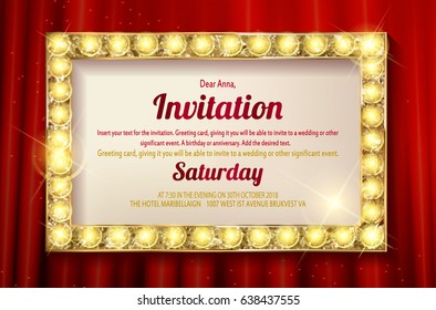 Invitation card. Glowing Golden frame. Flyers, invitation, posters, brochure voucher discount Vector illustration