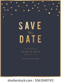 Invitation Card With Gold And Minimal Texture Design For Save The Date,Wedding, Greeting Cards
