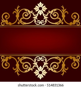 Invitation card gold ornament on a maroon background