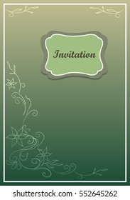 invitation card with green gradient and natural pattern with vintage theme, best for any good occasion 