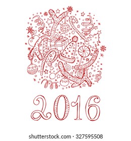 Invitation card, greeting card or book cover. Vector illustration. 2016 New year collection. Red and white color.