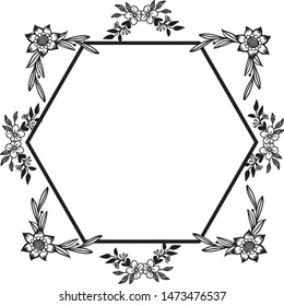 Invitation card and greeting card, with drawing of floral frame. Vector