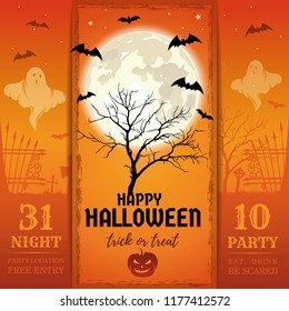 Invitation card for a Halloween night party. Eat, drink, be scared. Vector illustration