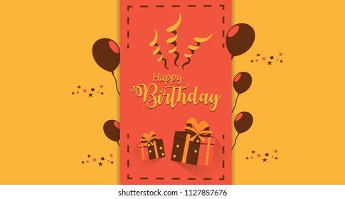 Invitation Card Happy birthday Combination Creative Design,  with Brown color, Orange Background Vector Art Illustration.