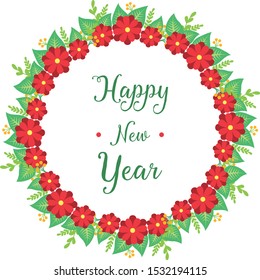 Invitation card happy new year, with abstract red wreath frame. Vector