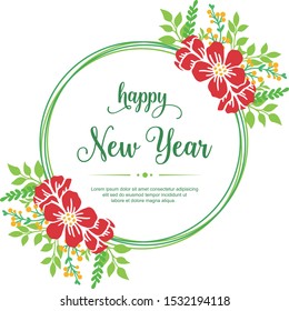 Invitation card happy new year, with abstract red wreath frame. Vector