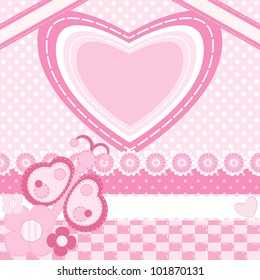 Invitation card with heart and butterfly.Scrapbook elements