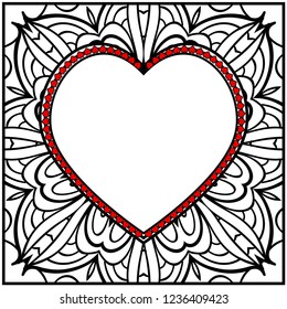 Invitation card with heart and floral ornament. Happy Valentines Day Background. Vector illustration