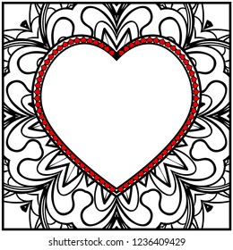 Invitation card with heart and floral ornament. Happy Valentines Day Background. Vector illustration