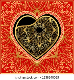 Invitation card with heart and floral ornament. Happy Valentines Day Background. Vector illustration