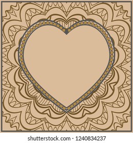 Invitation card with heart and floral ornament. Happy Valentines Day Background. Vector illustration