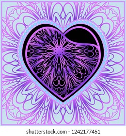 Invitation card with heart and floral ornament. Happy Valentines Day Background. Vector illustration