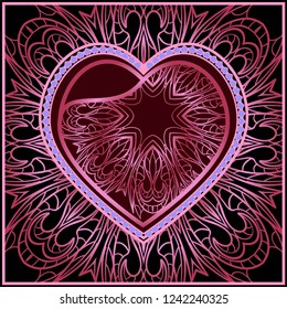 Invitation card with heart and floral ornament. Vector illustration. Template design for greeting and wedding card.