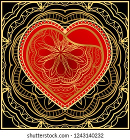 Invitation card with heart and floral ornament. Vector illustration. Template design for greeting and wedding card.