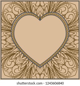 Invitation card with heart and floral ornament. Vector illustration. Template design for greeting and wedding card.