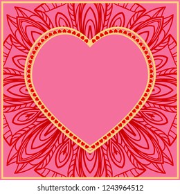 Invitation card with heart and floral ornament. Vector illustration. Template design for greeting and wedding card.