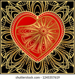 Invitation card with heart and floral ornament. Happy Valentines Day Background. Vector illustration